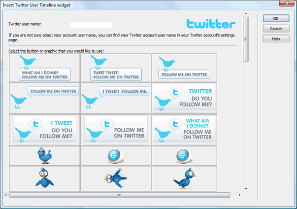 Twitter Follow me buttons Dreamweaver extension