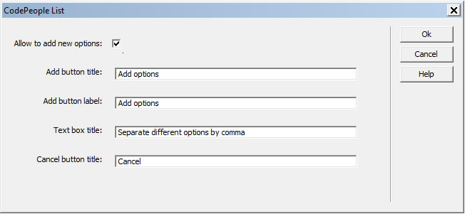 CodePeople List setup window